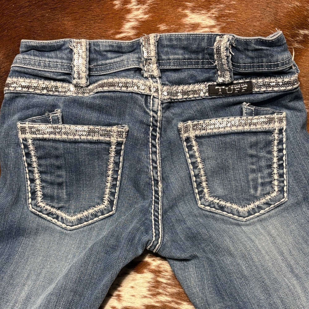 Cowgirl Tuff Women's Distressed Blue Boot Cut Jeans - 25 x 37
